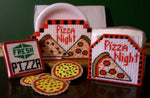 Pizza coasters, napkin holder, and paper plate holder.