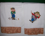 Decorative Pair of Embroidered Scarecrow Towels